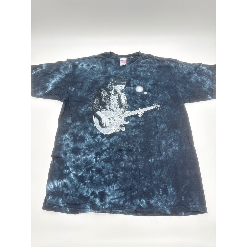 Santana Band Graphic Tie Dye T-Shirt XL Black Navy Blue Made in USA Rock Tee